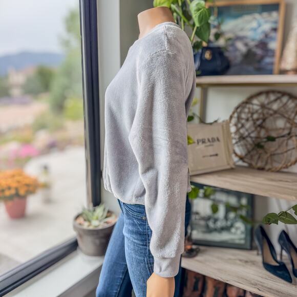 Fifth Sun, Gray Velour Comfy Cozy Sweatshirt/Pajama Top w/ Drawstring, Small - Picture 7 of 9